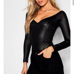 PU off the shoulder body suit